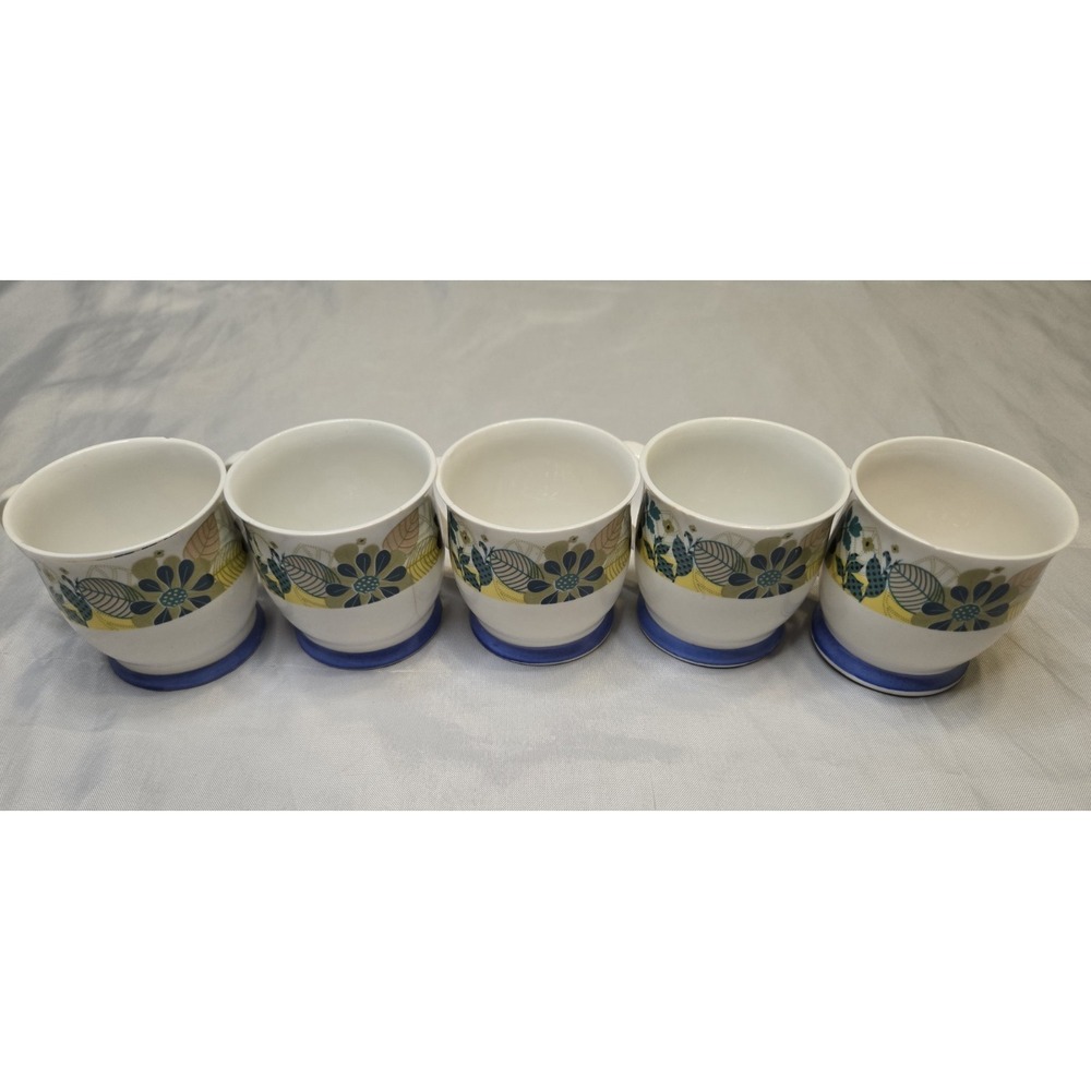 Sista Bone China Mugs Set Of 5 Floral Tea Coffeee‎ Espresso Mugs Vtg Dainty Blue